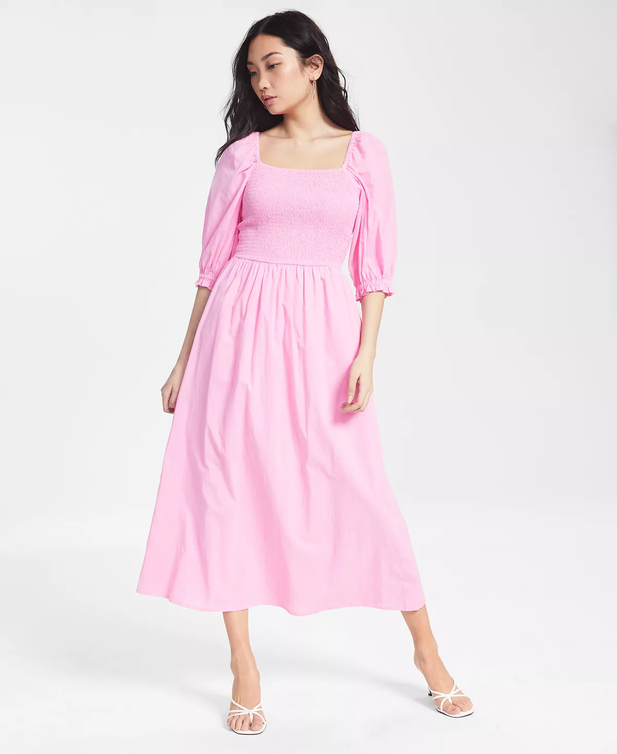 And Now This Women's Cotton Smocked Puffed Sleeve Midi Dress 6 And Now This Women's Cotton Smocked Puffed Sleeve Midi Dress - Image 6