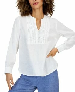 Charter Club Women's Linen Split-Neck Tunic, Created For Macy's