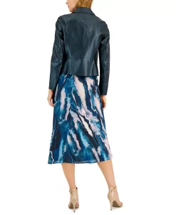 Anne Klein Women's Turtleneck Sweater, Satin Print Skirt And Faux-Leather Moto Jacket -Anne Klein Sales Store 22836469 fpx