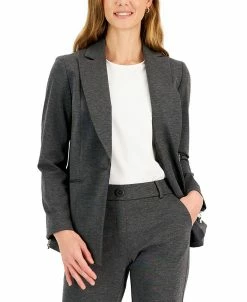 Kasper Women's Zip-Cuff Notched Collar One-Button Jacket, Regular And Petite Sizes