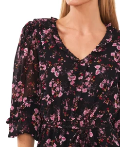 CeCe Women's Floral-Print Balloon-Sleeve Ruffled A-Line Dress 6 CeCe Women's Floral-Print Balloon-Sleeve Ruffled A-Line Dress -Anne Klein Sales Store 22866951 fpx