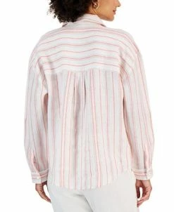 Alternative view of Charter Club Women's Linen Metallic-Stripe Top, Created For Macy's