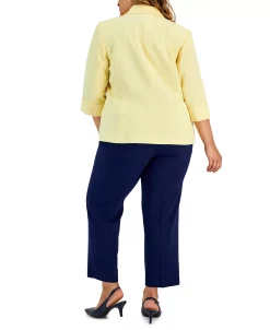 Alternative view of Kasper Plus Size Twist-Neck Top, One-Button Blazer & Straight-Leg Pants