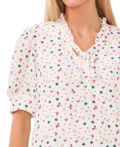 CeCe Women's Floral-Print Puff-Sleeve Tie-Neck Top 9 CeCe Women's Floral-Print Puff-Sleeve Tie-Neck Top -Anne Klein Sales Store 22936012 fpx