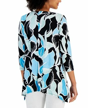 JM Collection Women's Petal Dreaming Jacquard 3/4-Sleeve Tunic, Created For Macy's 2 JM Collection Women's Petal Dreaming Jacquard 3/4-Sleeve Tunic, Created For Macy's - Image 2