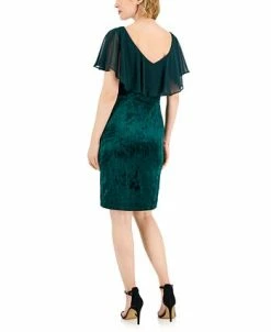 Alternative view of Connected Women's Cape-Overlay Ruched Velvet Dress