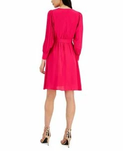 Alternative view of Anne Klein Women's V-Neck Pleated-Long-Sleeve Dress
