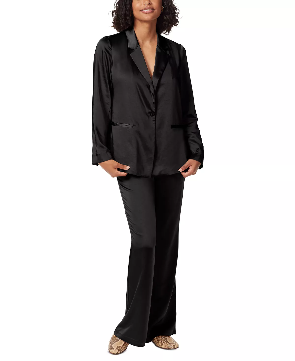 Sam Edelman Women's Lyra Belted Notched-Collar Satin Blazer 4 Sam Edelman Women's Lyra Belted Notched-Collar Satin Blazer - Image 4