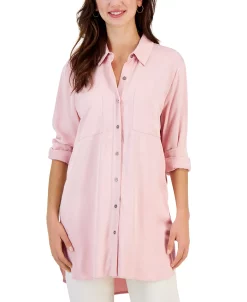 Style & Co Women's Twill Button-Up Tunic Shirt, Created For Macy's 12 Style & Co Women's Twill Button-Up Tunic Shirt, Created For Macy's -Anne Klein Sales Store 22985859 fpx