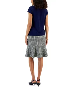 Alternative view of Kasper Women's Cowlneck Top & Tweed Flounce Skirt