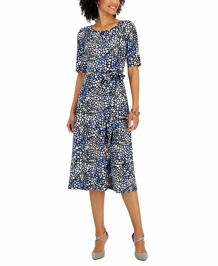 Kasper Women's Printed-Dot Elbow-Sleeve Midi Dress 1 Kasper Women's Printed-Dot Elbow-Sleeve Midi Dress
