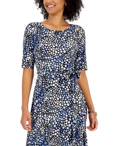 Kasper Women's Printed-Dot Elbow-Sleeve Midi Dress 8 Kasper Women's Printed-Dot Elbow-Sleeve Midi Dress -Anne Klein Sales Store 23035392 fpx