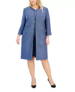 Kasper Plus Size Collarless 3/4-Sleeve Tweed Topper Jacket -Anne Klein Sales Store 23045975 fpx