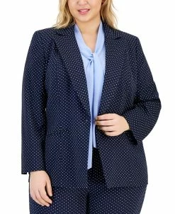 Kasper Plus Size Stretch Jacquard Dot-Print Blazer