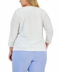 Alternative view of Kasper Plus Size Faux-Wrap 3/4-Sleeve Eyelet Top