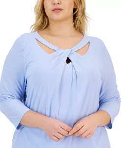 Kasper Plus Size Twisted Cutout 3/4-Sleeve Top -Anne Klein Sales Store 23046084 fpx