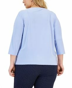 Alternative view of Kasper Plus Size Twisted Cutout 3/4-Sleeve Top