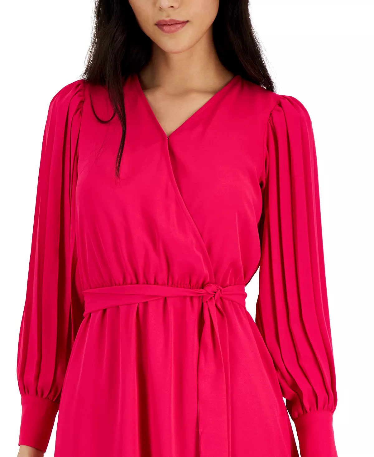 Anne Klein Women's V-Neck Pleated-Long-Sleeve Dress 4 Anne Klein Women's V-Neck Pleated-Long-Sleeve Dress - Image 4
