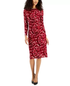 Kasper Women's Side-Pleated Printed Midi Dress