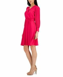 Anne Klein Women's V-Neck Pleated-Long-Sleeve Dress 9 Anne Klein Women's V-Neck Pleated-Long-Sleeve Dress -Anne Klein Sales Store 23139029 fpx