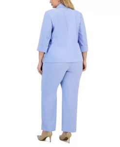 Alternative view of Kasper Plus Size Stretch Crepe Jacket, Cowlneck Top & Elastic-Back Pants