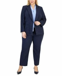 Anne Klein Sales Store 9 Kasper Plus Size Jacquard Blazer, Bow Top & Elastic Pants