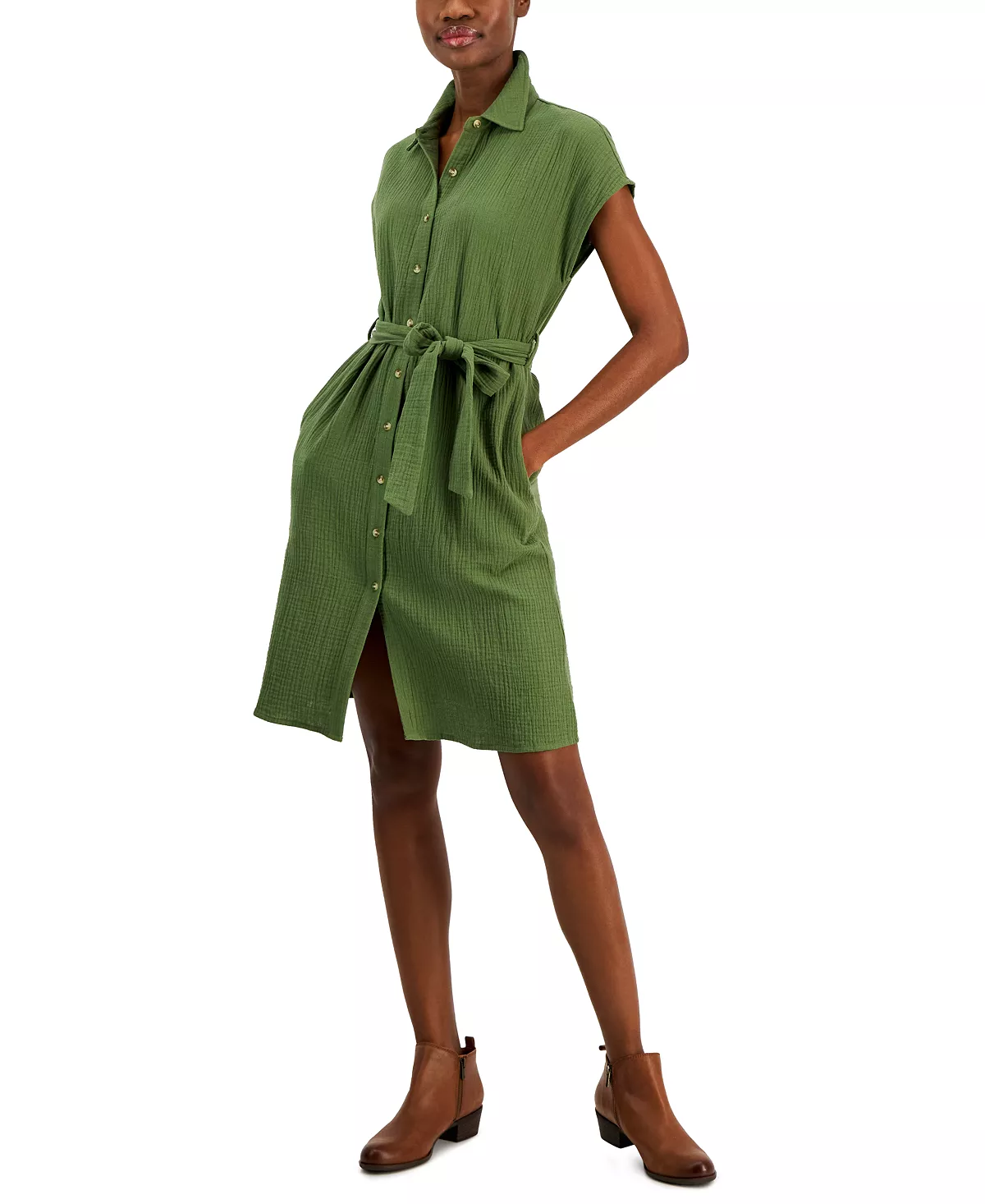 Style & Co Women's Cotton Crinkle Gauze Shirtdress, Created For Macy's 2 Style & Co Women's Cotton Crinkle Gauze Shirtdress, Created For Macy's - Image 2