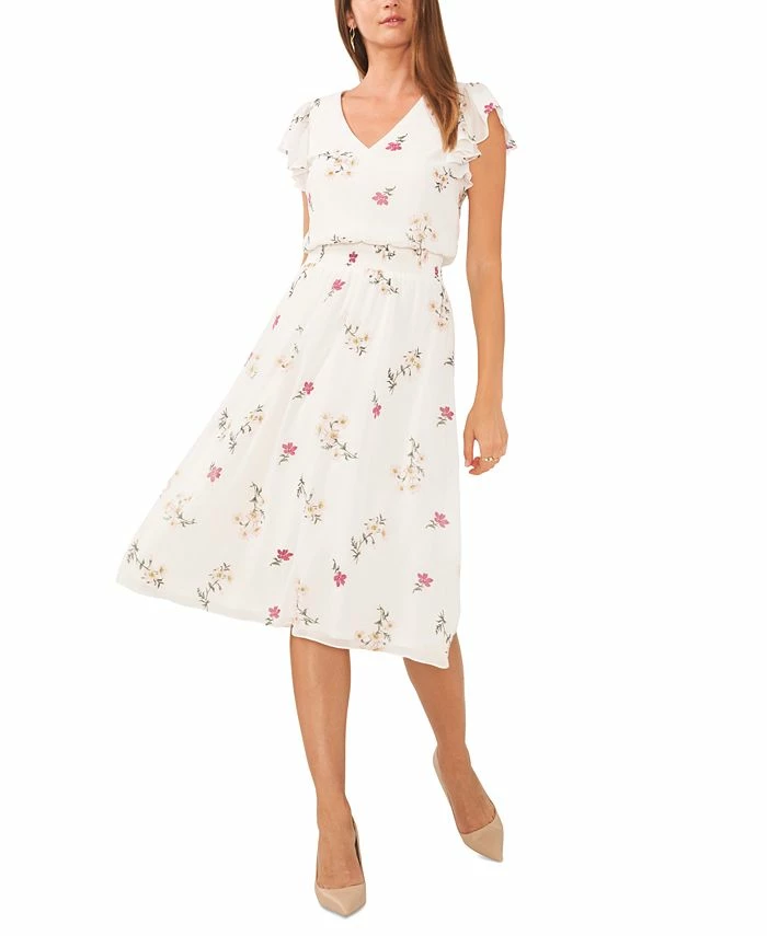 Vince Camuto Women's Printed V-Neck Ruffled-Sleeve Dress 1 Vince Camuto Women's Printed V-Neck Ruffled-Sleeve Dress