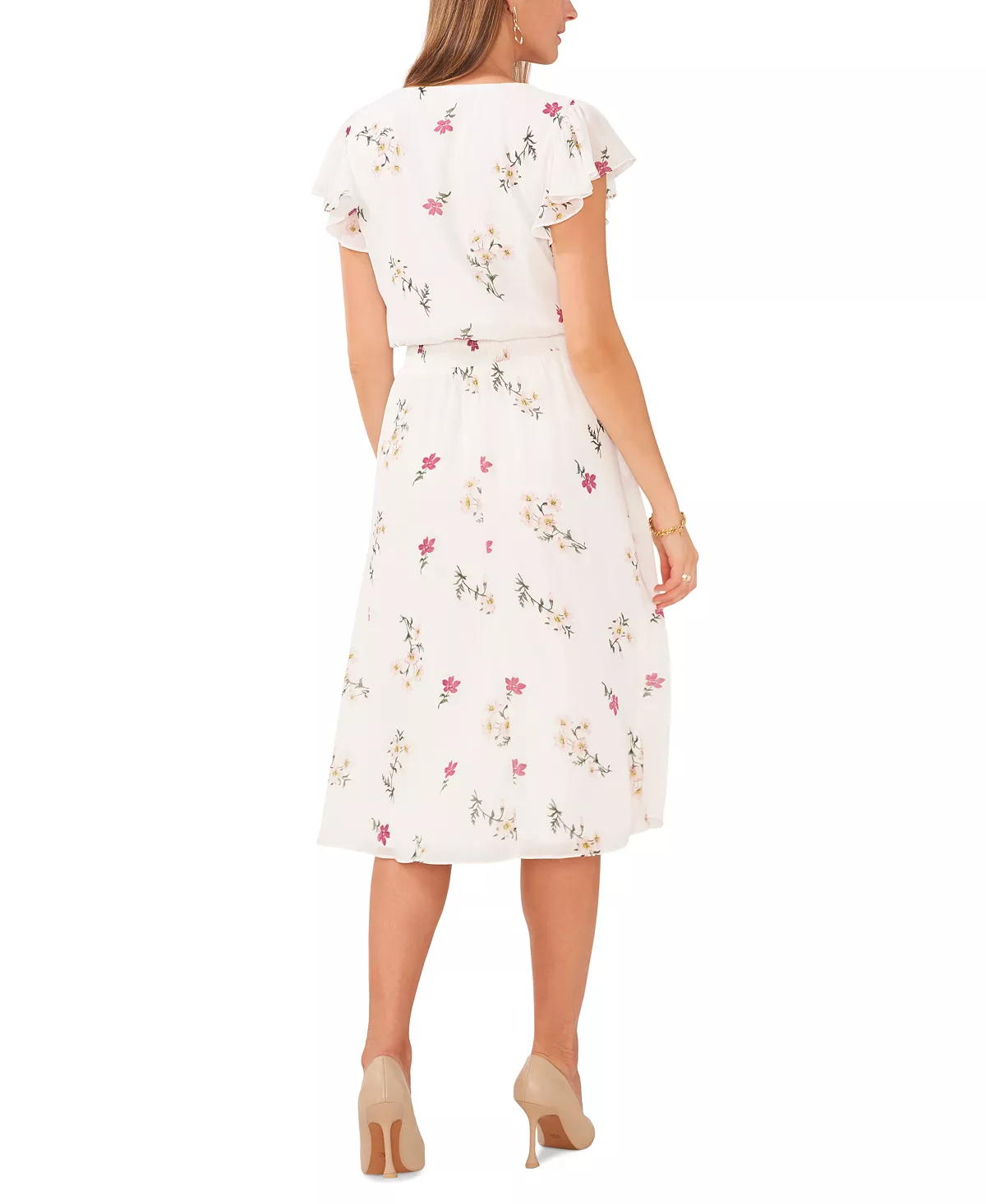 Vince Camuto Women's Printed V-Neck Ruffled-Sleeve Dress 2 Vince Camuto Women's Printed V-Neck Ruffled-Sleeve Dress - Image 2