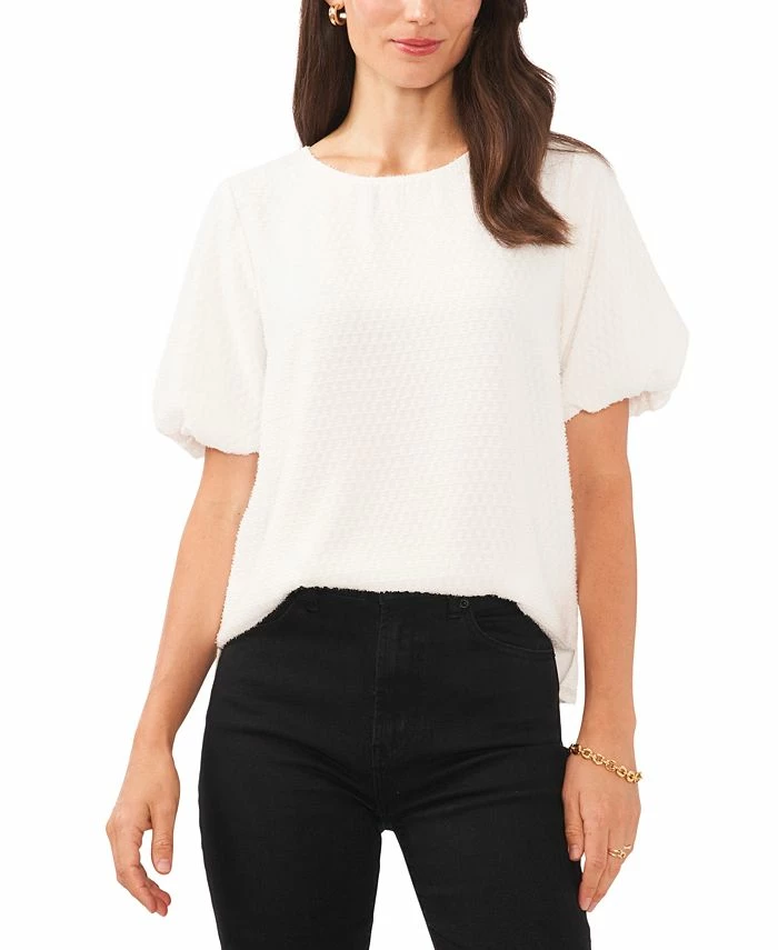Vince Camuto Women's Textured Crewneck Puff-Sleeve Blouse 1 Vince Camuto Women's Textured Crewneck Puff-Sleeve Blouse