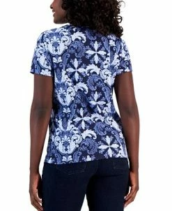 Alternative view of Karen Scott Women's Fleur De Lis Printed Henley Top, Created For Macy's