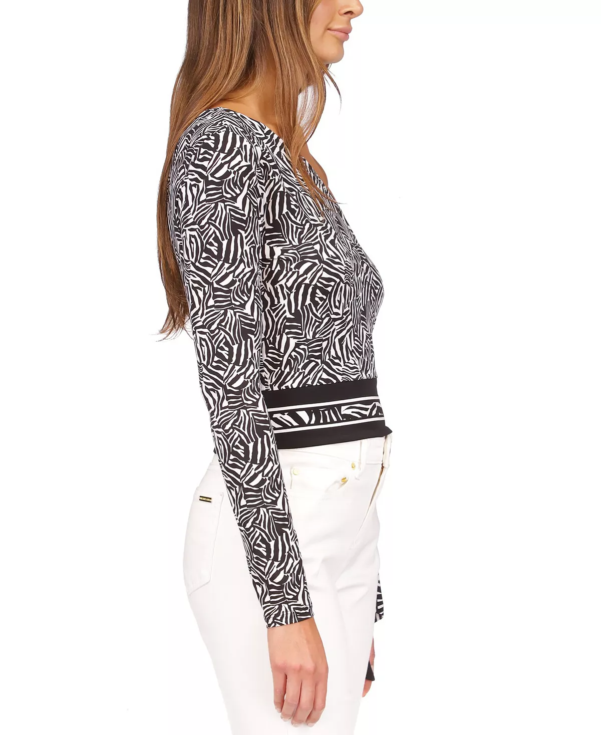 Michael Kors Women's Zebra-Print One-Sleeve Tie Top 4 Michael Kors Women's Zebra-Print One-Sleeve Tie Top - Image 4