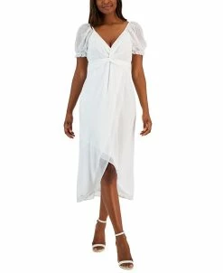 Kasper Women's Twist-Front Puff-Sleeve A-Line Dress