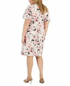 Alternative view of Kasper Plus Size Floral-Print Flutter-Sleeve Boat-Neck Sheath Dress