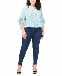 Vince Camuto Plus Size Printed Flutter Sleeve Henley Blouse 5 Vince Camuto Plus Size Printed Flutter Sleeve Henley Blouse -Anne Klein Sales Store 23325484 fpx