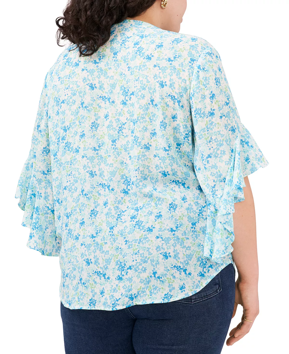 Vince Camuto Plus Size Printed Flutter Sleeve Henley Blouse 3 Vince Camuto Plus Size Printed Flutter Sleeve Henley Blouse - Image 3