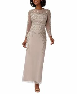 Papell Studio Women's Beaded Long-Sleeve Sheath Gown