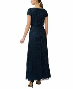 Alternative view of Adrianna Papell Women's Short Sleeve Embellished Overlay Gown
