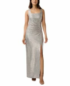 Adrianna Papell Women's Metallic Ruched Square-Neck Gown