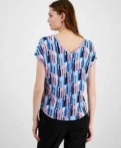 Alternative view of Bar III Women's Printed Seamed V-Neck Short-Sleeve Top, Created For Macy's