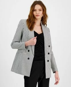 Bar III Women's Mini-Check-Print Faux-Double-Breasted Jacket, Created For Macy's