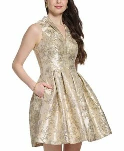 Vince Camuto Women's Jacquard V-Neck Fit & Flare Dress -Anne Klein Sales Store 23360634 fpx
