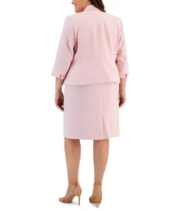 Alternative view of Kasper Plus Size Stretch Crepe Open-Front Jacket & Cap Sleeve Princess Seam Dress