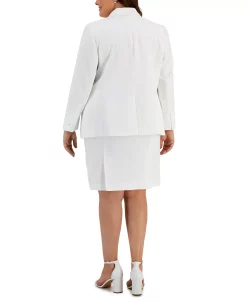 Alternative view of Kasper Plus Size Three Button Peak Lapel Jacket, Floral Printed Cowl Neck Top, & Princess Seam Pencil Skirt