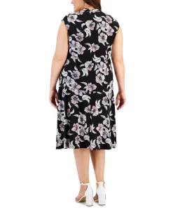 Kasper Plus Size Floral Print Cowl Neck Top & Floral Print Midi Flare Skirt -Anne Klein Sales Store 23388690 fpx
