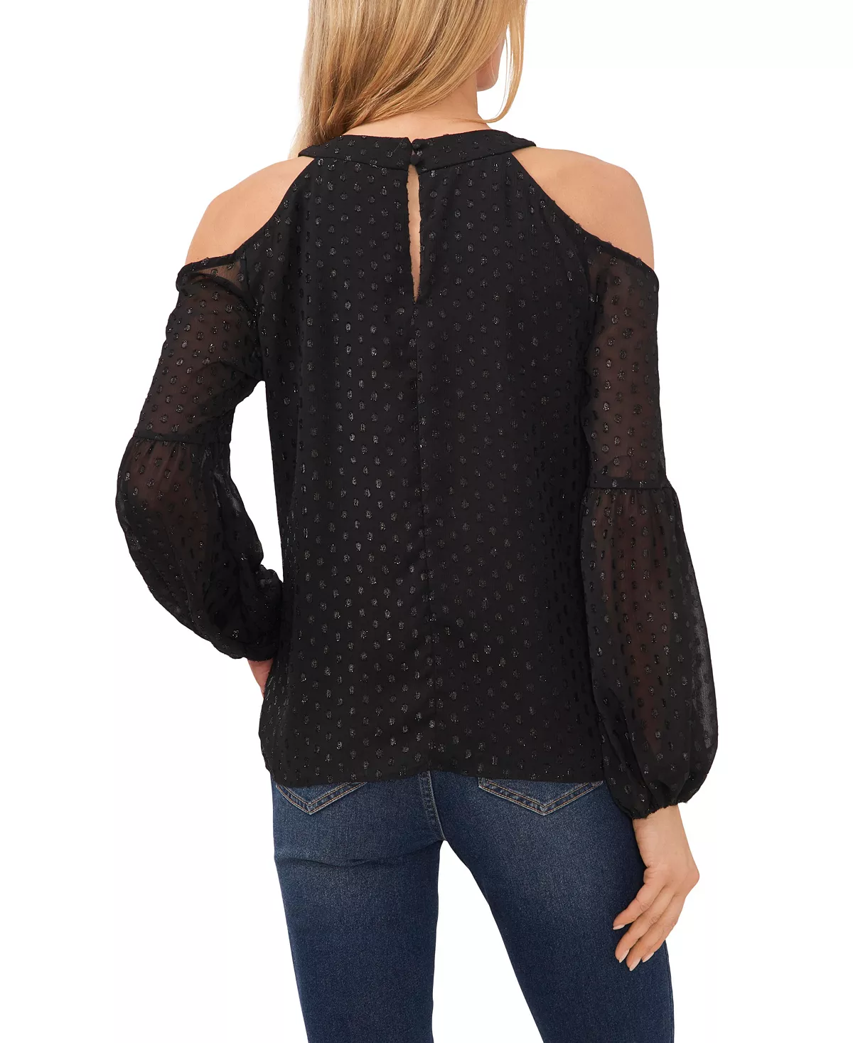 CeCe Women's Lurex Clip Dot Cold Shoulder Blouse 2 CeCe Women's Lurex Clip Dot Cold Shoulder Blouse - Image 2