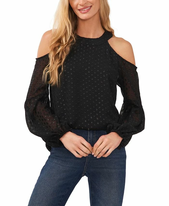 CeCe Women's Lurex Clip Dot Cold Shoulder Blouse 1 CeCe Women's Lurex Clip Dot Cold Shoulder Blouse
