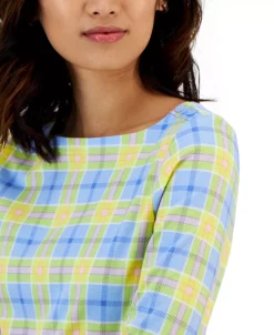 Charter Club Women's Plaid Boat-Neck 3/4-Sleeve Top, Created For Macy's 7 Charter Club Women's Plaid Boat-Neck 3/4-Sleeve Top, Created For Macy's -Anne Klein Sales Store 23432021 fpx