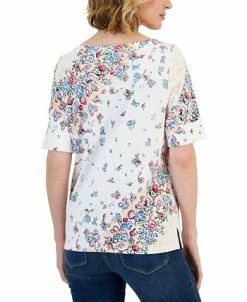 Alternative view of Karen Scott Women's Givery Garden Boat-Neck Elbow-Sleeve Top, Created For Macy's