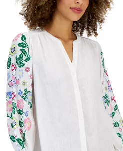 Charter Club Women's Linen Printed Button-Up Top, Created For Macy's 7 Charter Club Women's Linen Printed Button-Up Top, Created For Macy's -Anne Klein Sales Store 23440212 fpx